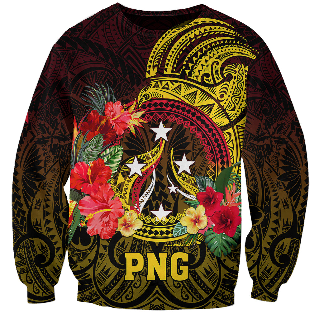 Personalized Papua New Guinea Sweatshirt Coat Of Arms Tropical Flowers Polynesian Pattern LT05 Unisex Yellow - Polynesian Pride