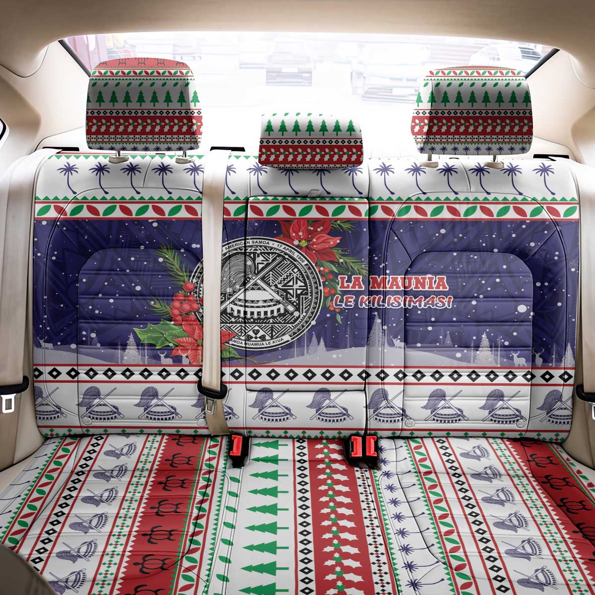 American Samoa Christmas Back Car Seat Cover Poinsettia La Maunia Le Kilisimasi