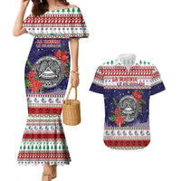 American Samoa Christmas Couples Matching Mermaid Dress and Hawaiian Shirt Poinsettia La Maunia Le Kilisimasi LT05 White - Polynesian Pride