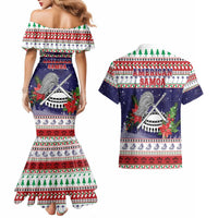 American Samoa Christmas Couples Matching Mermaid Dress and Hawaiian Shirt Poinsettia La Maunia Le Kilisimasi LT05 - Polynesian Pride