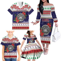American Samoa Christmas Family Matching Off The Shoulder Long Sleeve Dress and Hawaiian Shirt Poinsettia La Maunia Le Kilisimasi