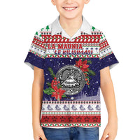 American Samoa Christmas Family Matching Short Sleeve Bodycon Dress and Hawaiian Shirt Poinsettia La Maunia Le Kilisimasi