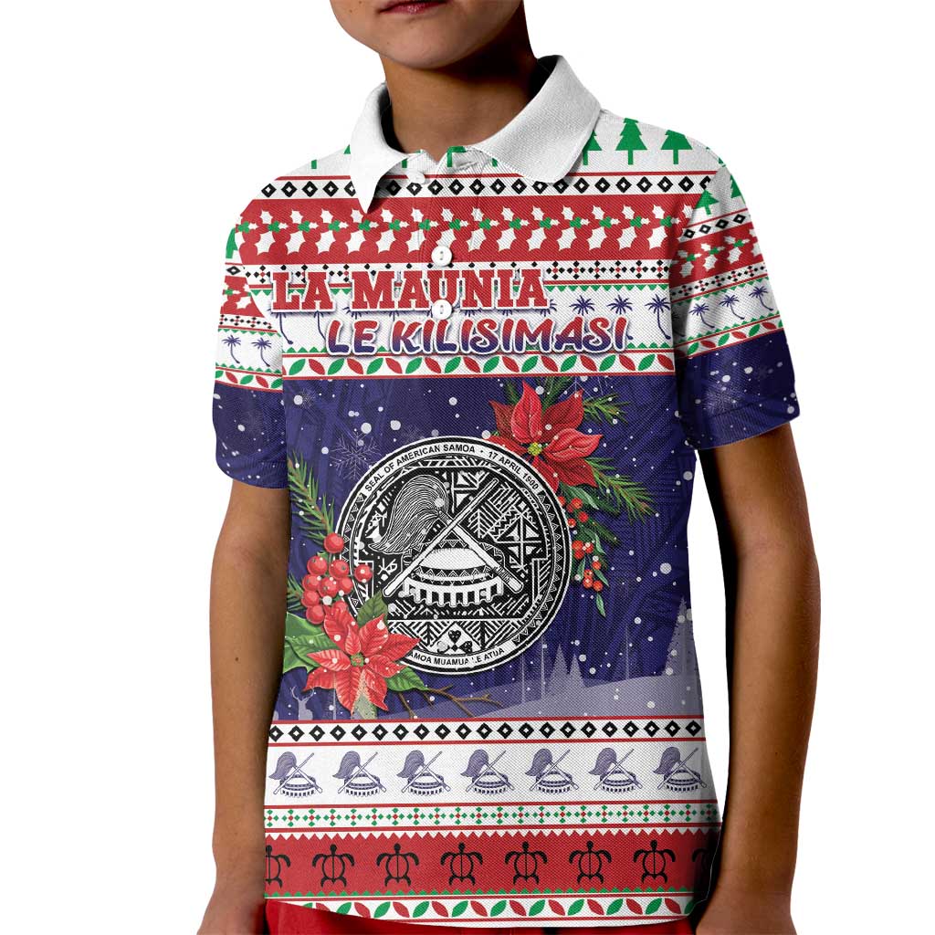 American Samoa Christmas Kid Polo Shirt Poinsettia La Maunia Le Kilisimasi