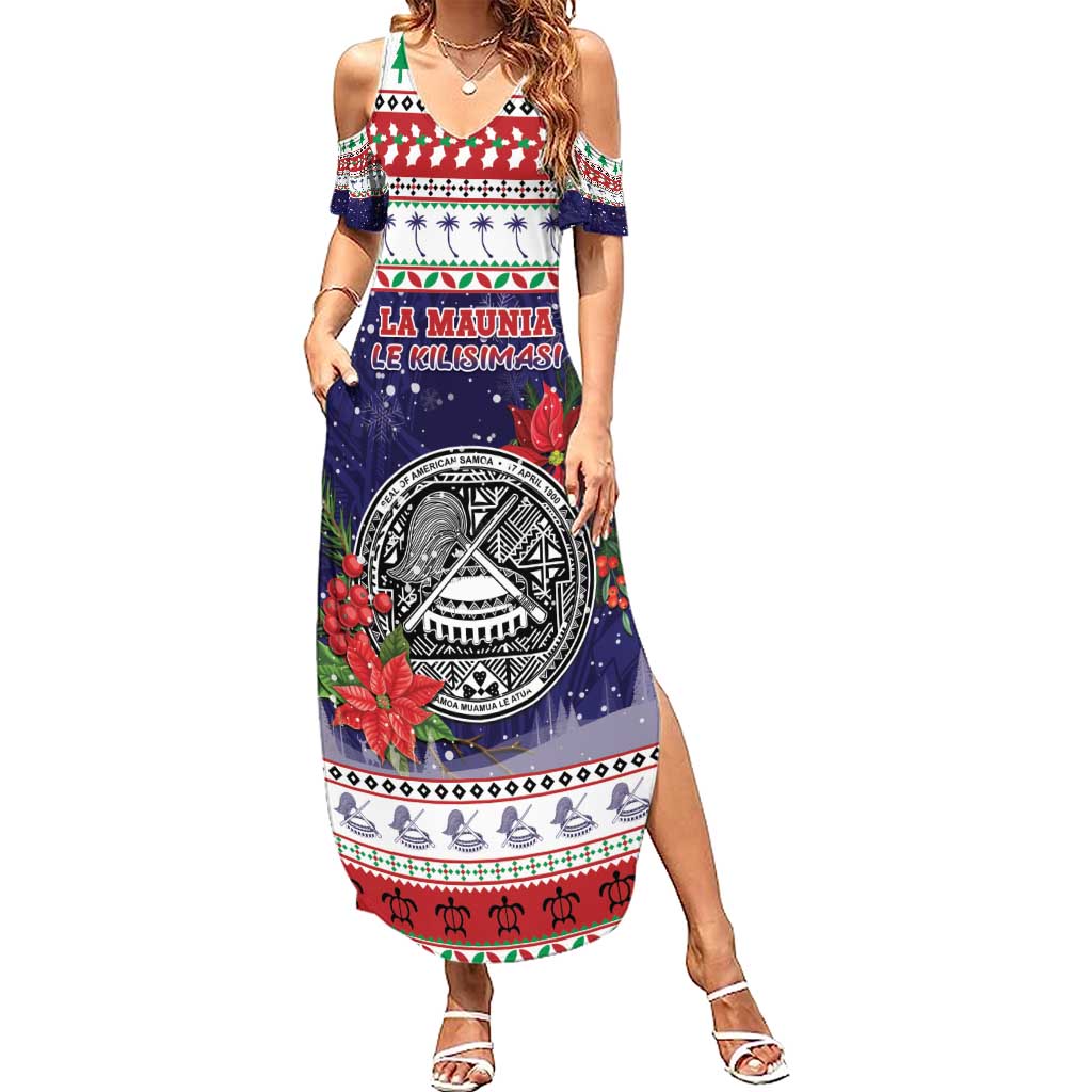 American Samoa Christmas Summer Maxi Dress Poinsettia La Maunia Le Kilisimasi