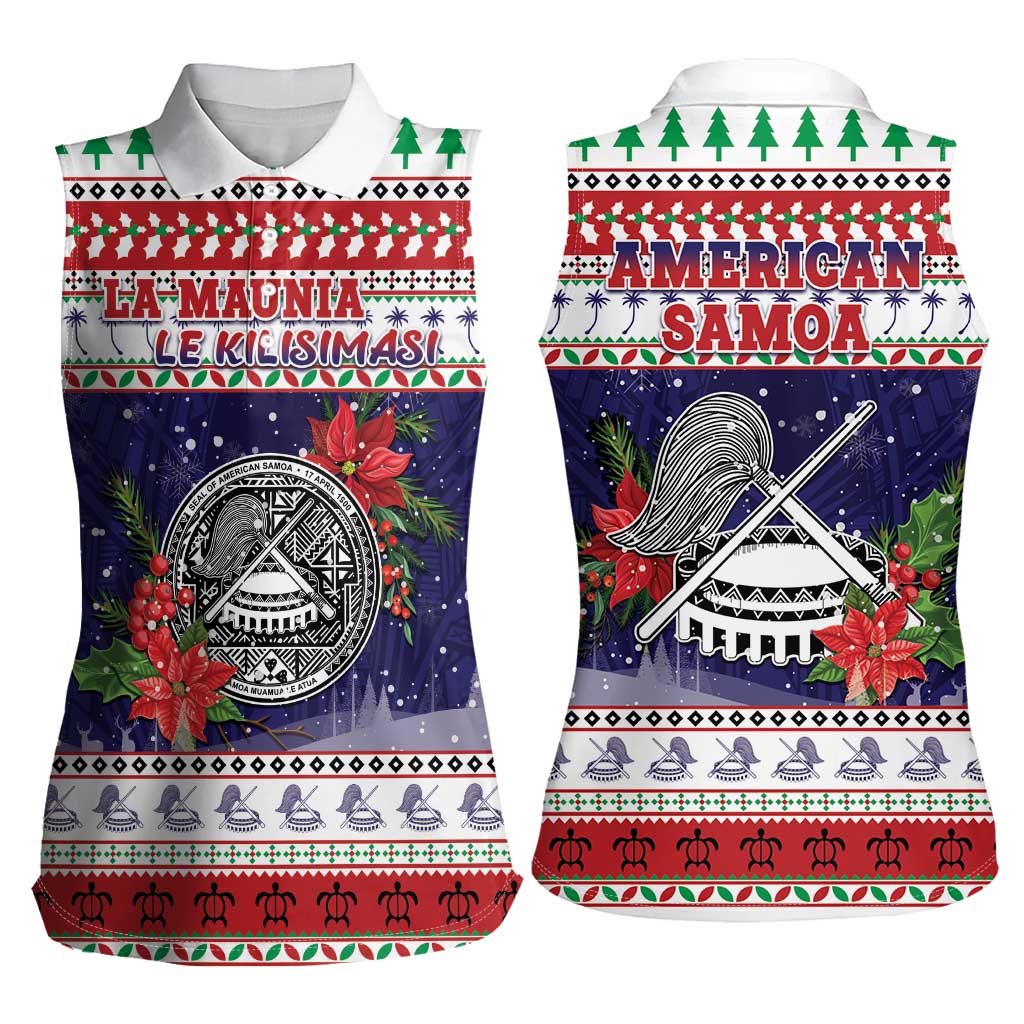 American Samoa Christmas Women Sleeveless Polo Shirt Poinsettia La Maunia Le Kilisimasi LT05 - Polynesian Pride