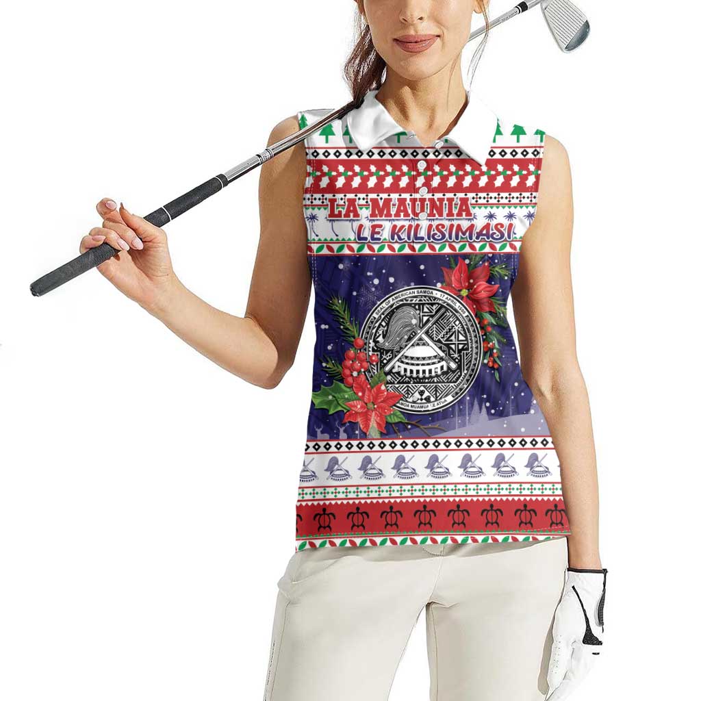 American Samoa Christmas Women Sleeveless Polo Shirt Poinsettia La Maunia Le Kilisimasi LT05 - Polynesian Pride