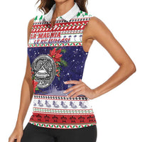 American Samoa Christmas Women Sleeveless Polo Shirt Poinsettia La Maunia Le Kilisimasi LT05 - Polynesian Pride