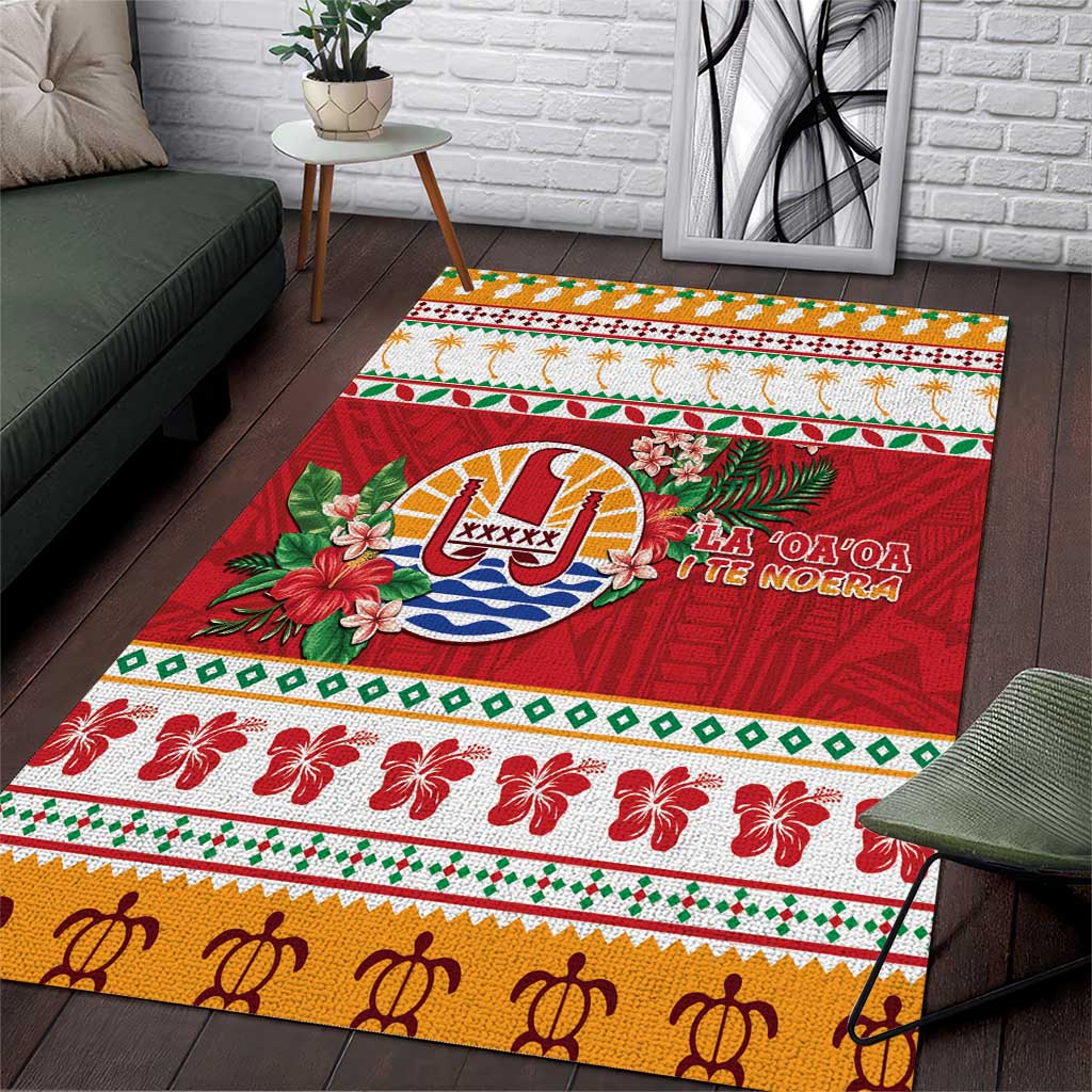 French Polynesia Christmas Area Rug Coat Of Arms Merry Xmas