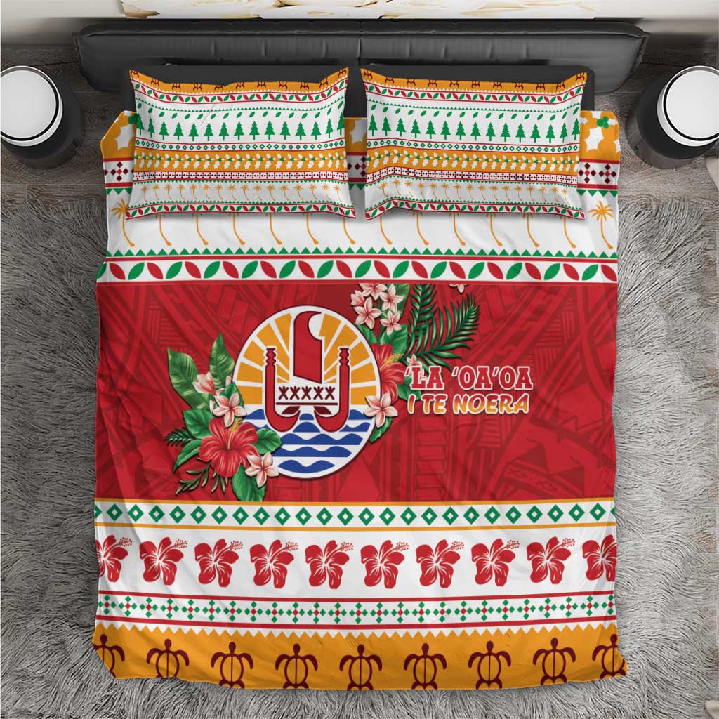 French Polynesia Christmas Bedding Set Coat Of Arms Merry Xmas