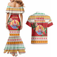 French Polynesia Christmas Couples Matching Mermaid Dress and Hawaiian Shirt Coat Of Arms Merry Xmas LT05 - Polynesian Pride