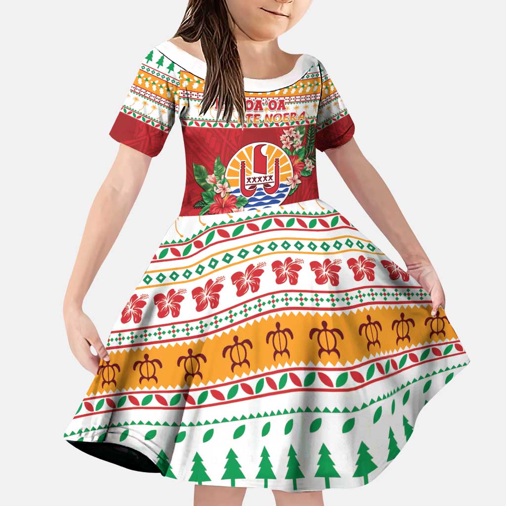 French Polynesia Christmas Family Matching Puletasi and Hawaiian Shirt Coat Of Arms Merry Xmas LT05 Daughter's Dress Red - Polynesian Pride