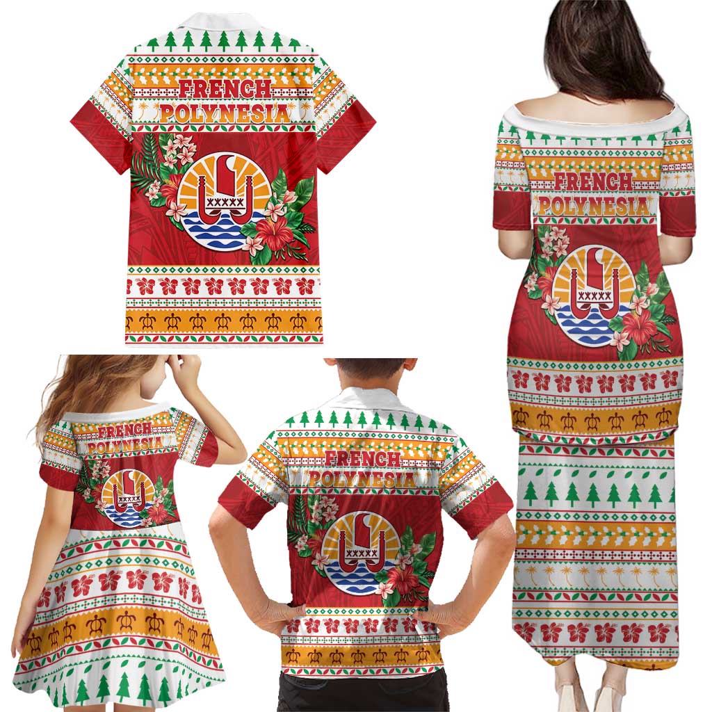 French Polynesia Christmas Family Matching Puletasi and Hawaiian Shirt Coat Of Arms Merry Xmas LT05 - Polynesian Pride