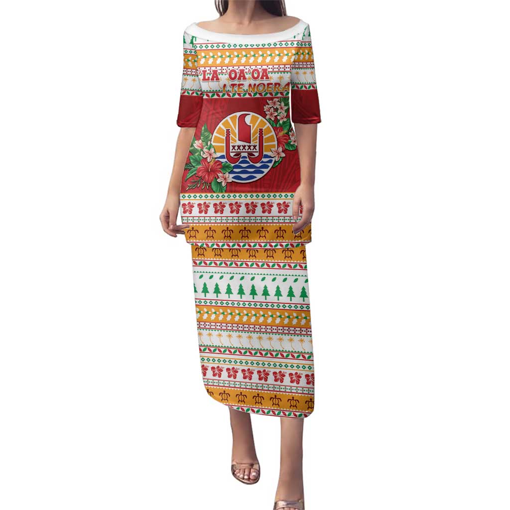 French Polynesia Christmas Family Matching Puletasi and Hawaiian Shirt Coat Of Arms Merry Xmas LT05 Mom's Dress Red - Polynesian Pride