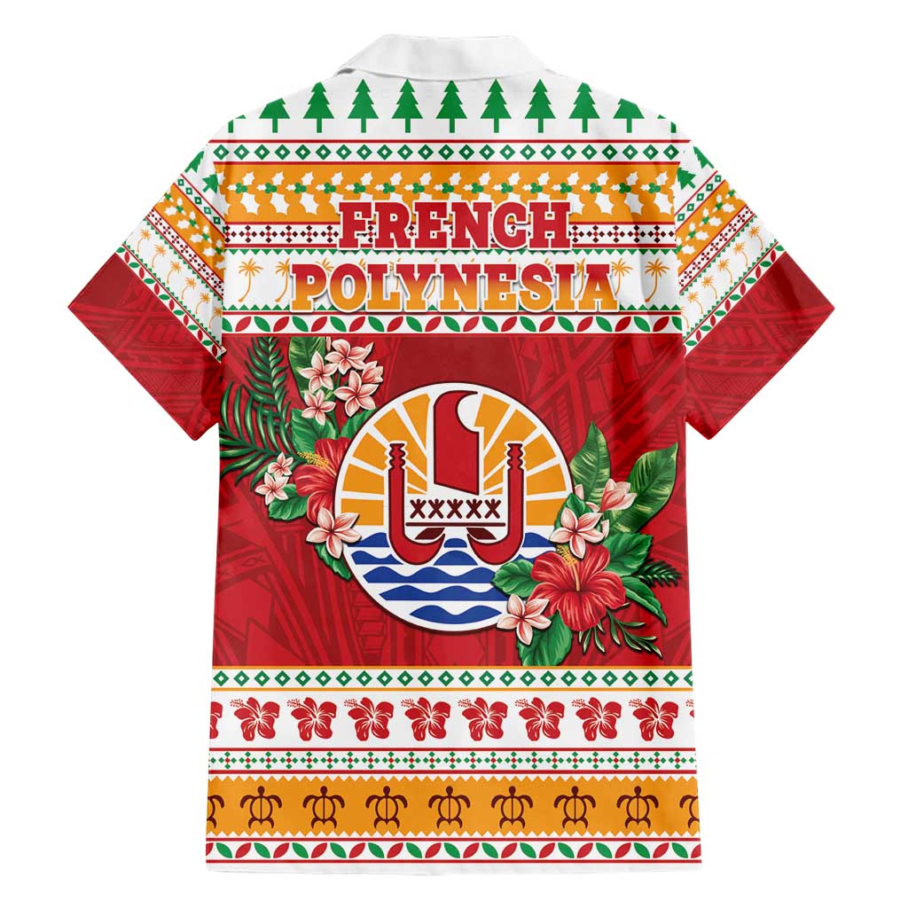 French Polynesia Christmas Family Matching Short Sleeve Bodycon Dress and Hawaiian Shirt Coat Of Arms Merry Xmas