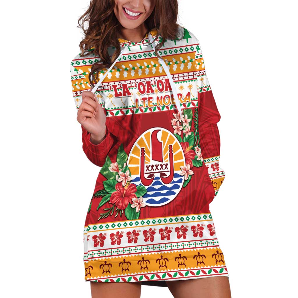 French Polynesia Christmas Hoodie Dress Coat Of Arms Merry Xmas