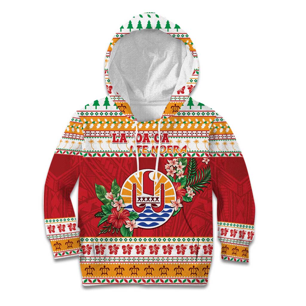 French Polynesia Christmas Kid Hoodie Coat Of Arms Merry Xmas