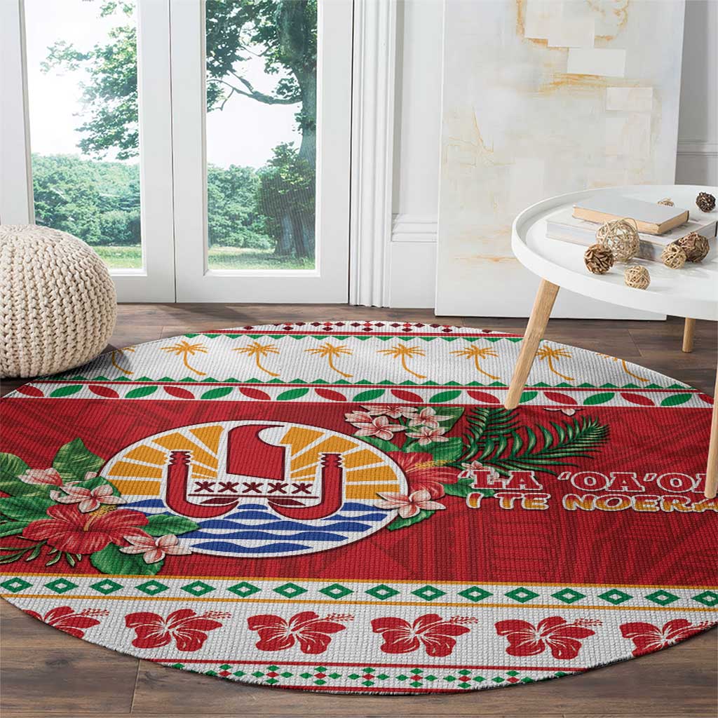 French Polynesia Christmas Round Carpet Coat Of Arms Merry Xmas