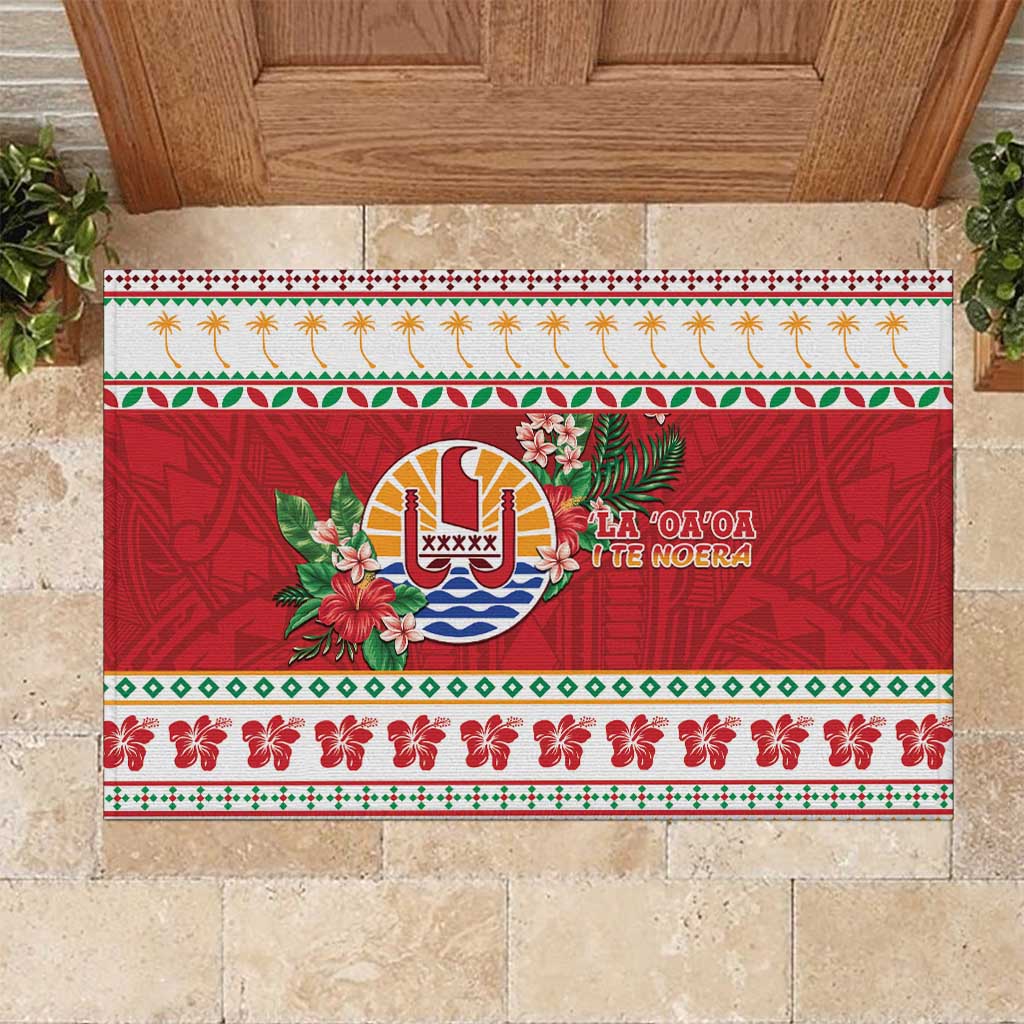 French Polynesia Christmas Rubber Doormat Coat Of Arms Merry Xmas