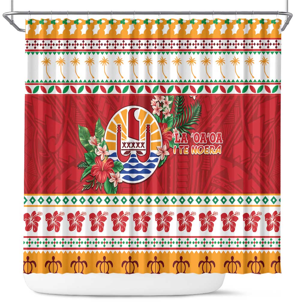 French Polynesia Christmas Shower Curtain Coat Of Arms Merry Xmas