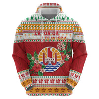 French Polynesia Christmas Zip Hoodie Coat Of Arms Merry Xmas