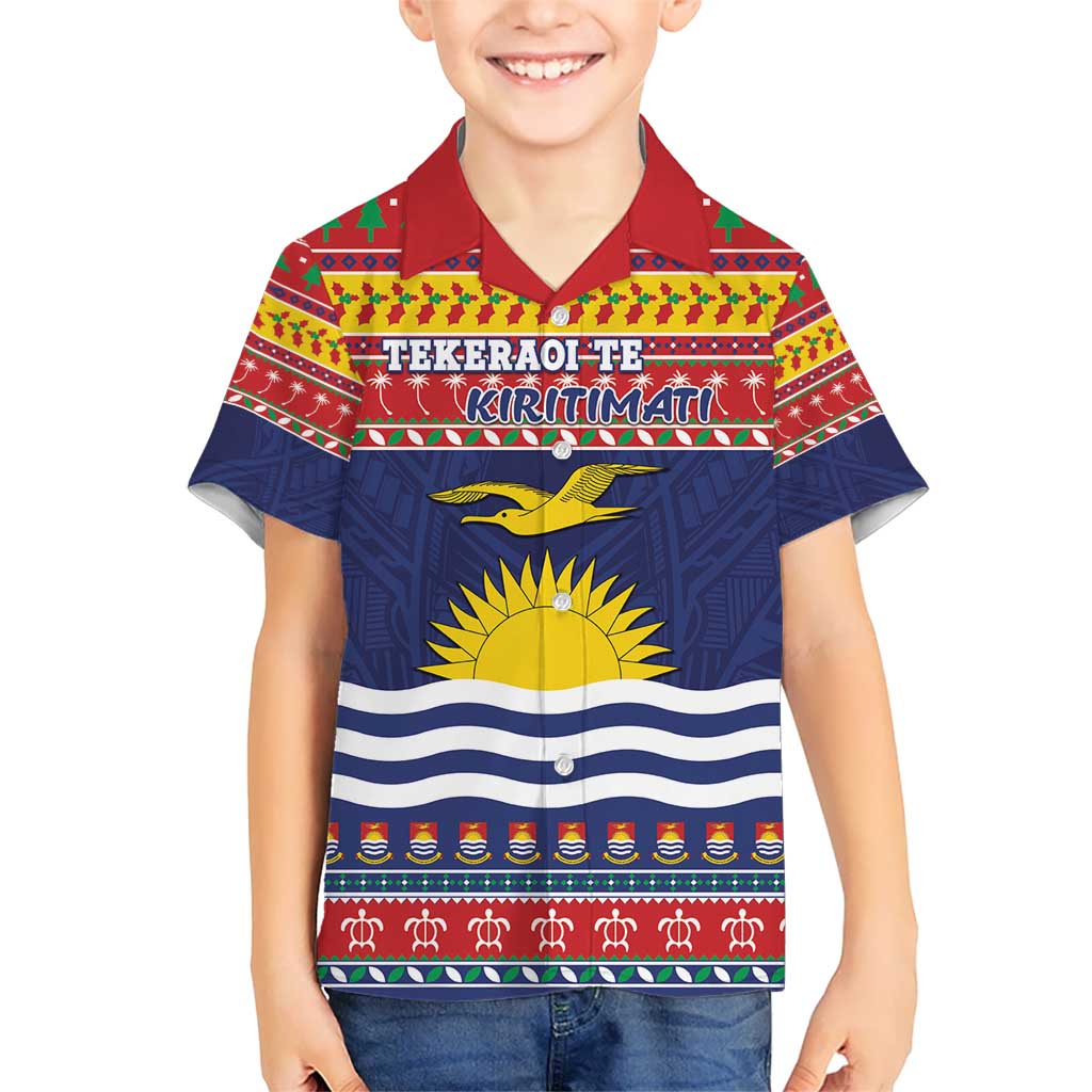 Kiribati Christmas Kid Hawaiian Shirt Coat Of Arms Tekeraoi Te Kiritimati