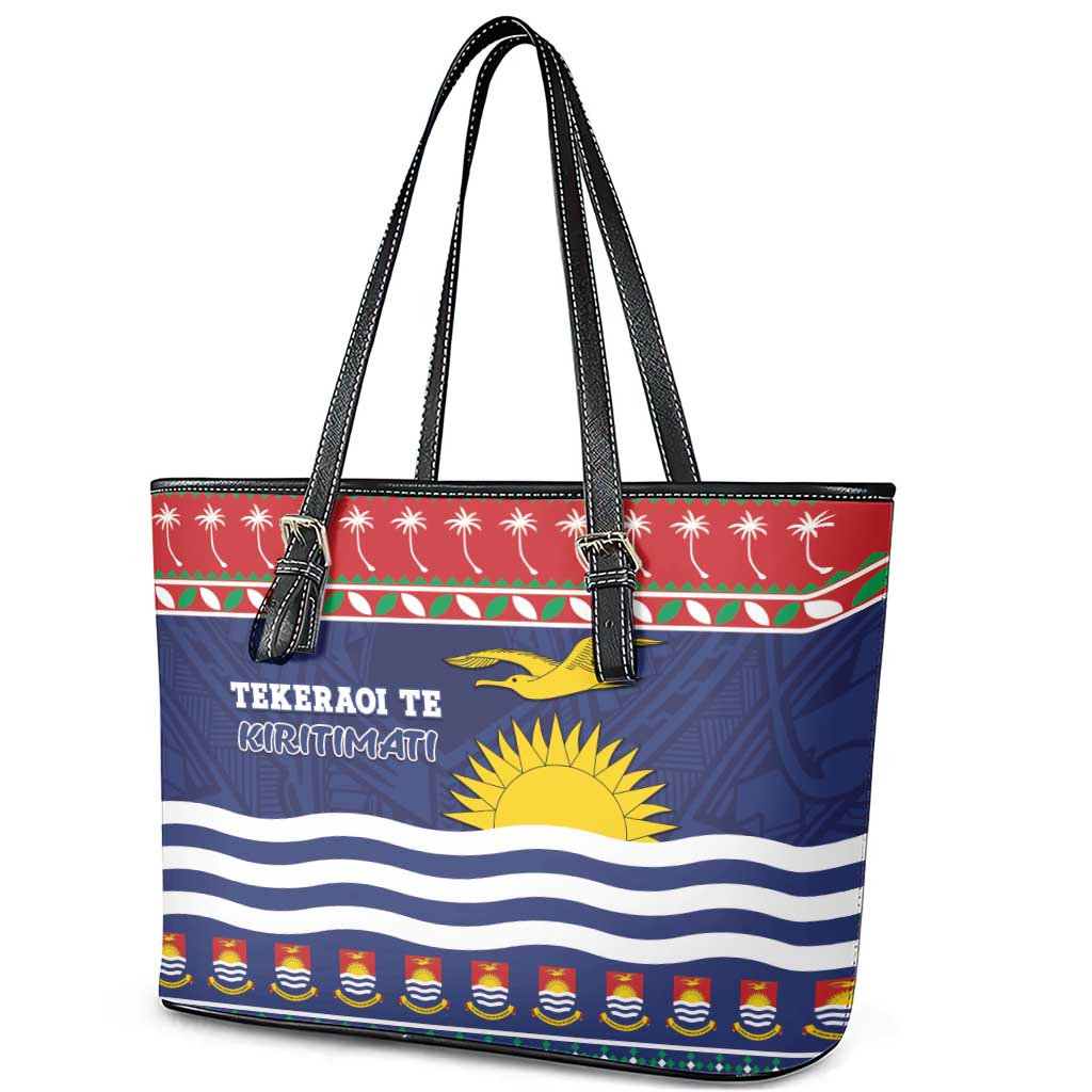 Kiribati Christmas Leather Tote Bag Coat Of Arms Tekeraoi Te Kiritimati