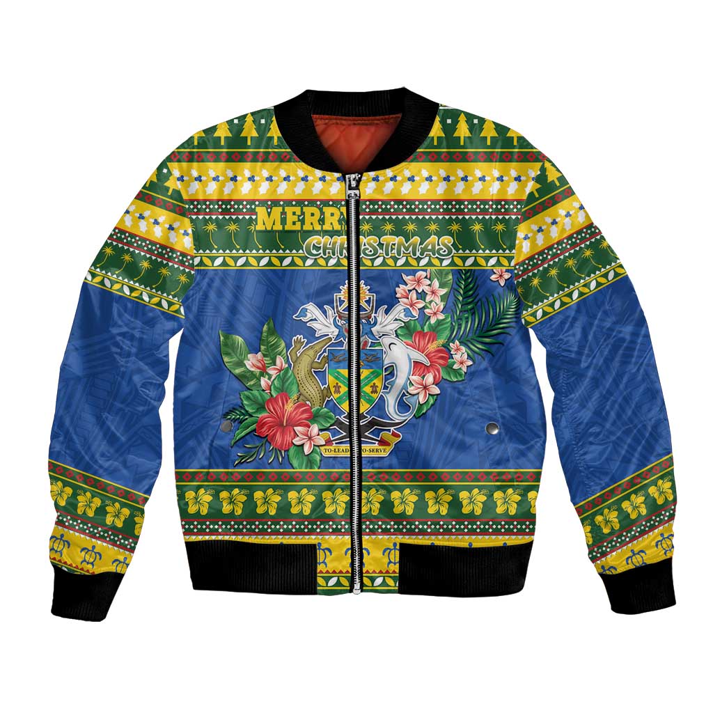 Solomon Islands Christmas Bomber Jacket Coat Of Arms Merry Xmas