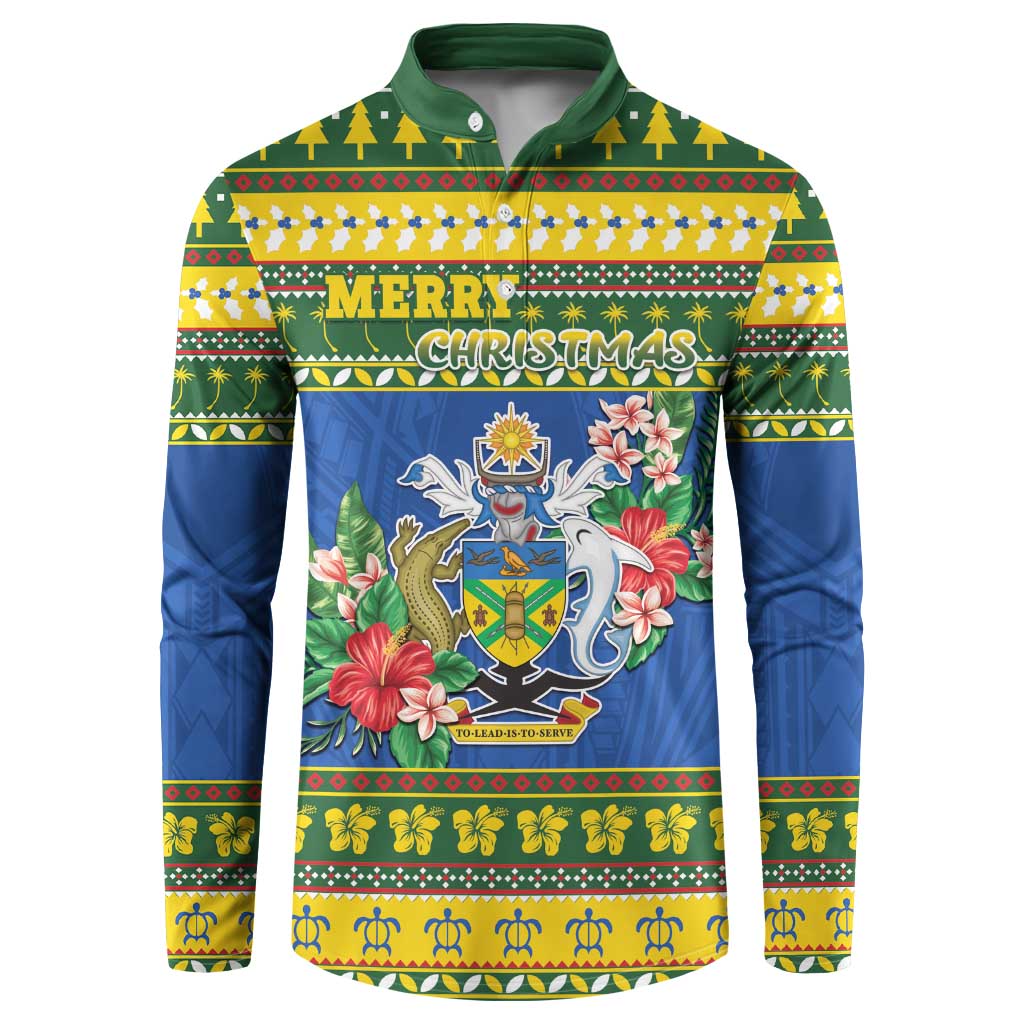 Solomon Islands Christmas Button Sweatshirt Coat Of Arms Merry Xmas