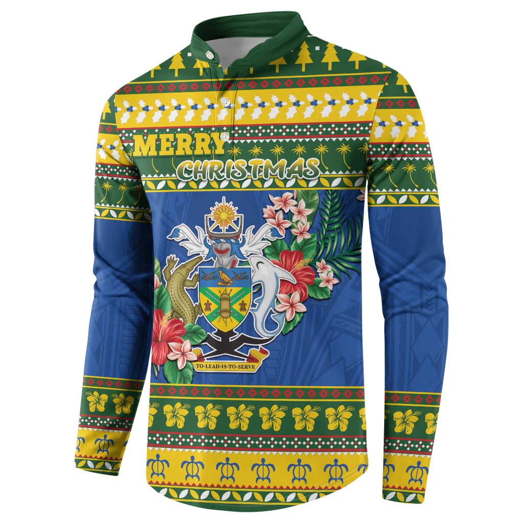 Solomon Islands Christmas Button Sweatshirt Coat Of Arms Merry Xmas