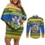 Solomon Islands Christmas Couples Matching Off Shoulder Short Dress and Long Sleeve Button Shirt Coat Of Arms Merry Xmas