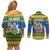 Solomon Islands Christmas Couples Matching Off Shoulder Short Dress and Long Sleeve Button Shirt Coat Of Arms Merry Xmas