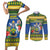 Solomon Islands Christmas Couples Matching Short Sleeve Bodycon Dress and Long Sleeve Button Shirt Coat Of Arms Merry Xmas