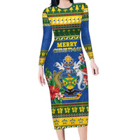 Solomon Islands Christmas Family Matching Long Sleeve Bodycon Dress and Hawaiian Shirt Coat Of Arms Merry Xmas