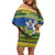 Solomon Islands Christmas Family Matching Off Shoulder Short Dress and Hawaiian Shirt Coat Of Arms Merry Xmas