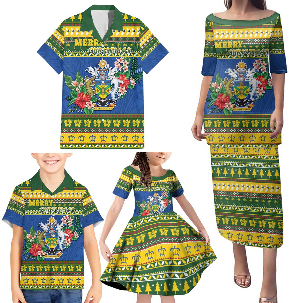 Solomon Islands Christmas Family Matching Puletasi and Hawaiian Shirt Coat Of Arms Merry Xmas