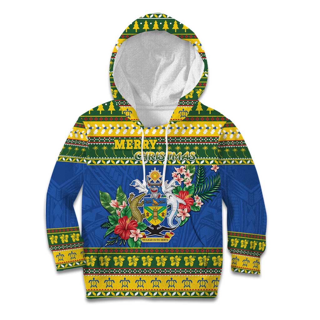 Solomon Islands Christmas Kid Hoodie Coat Of Arms Merry Xmas