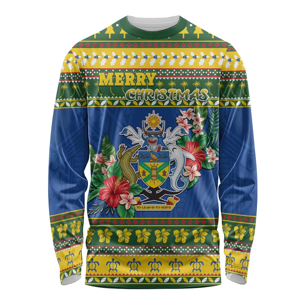 Solomon Islands Christmas Long Sleeve Shirt Coat Of Arms Merry Xmas