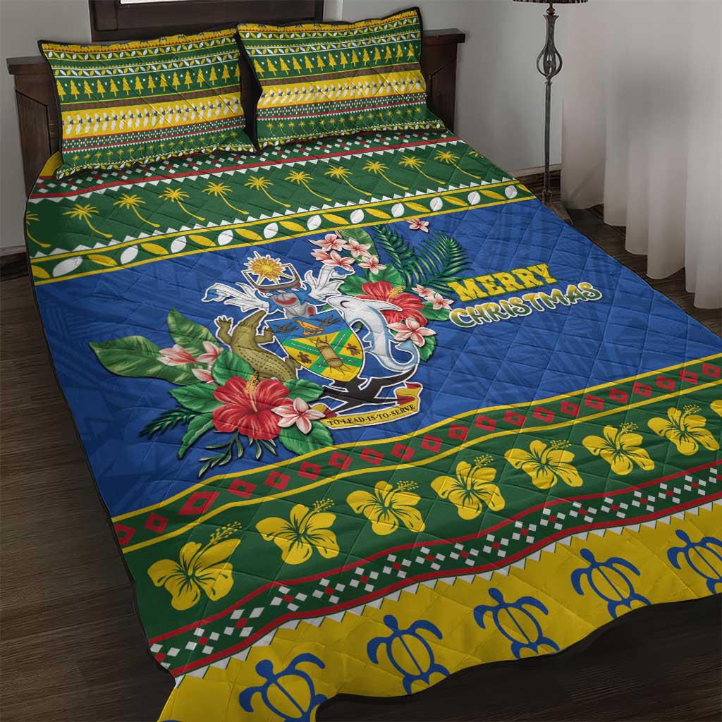 Solomon Islands Christmas Quilt Bed Set Coat Of Arms Merry Xmas