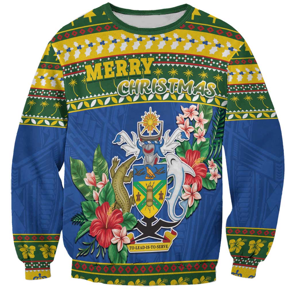 Solomon Islands Christmas Sweatshirt Coat Of Arms Merry Xmas