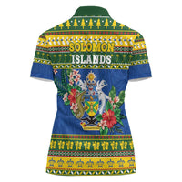 Solomon Islands Christmas Women Polo Shirt Coat Of Arms Merry Xmas