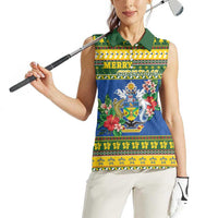 Solomon Islands Christmas Women Sleeveless Polo Shirt Coat Of Arms Merry Xmas