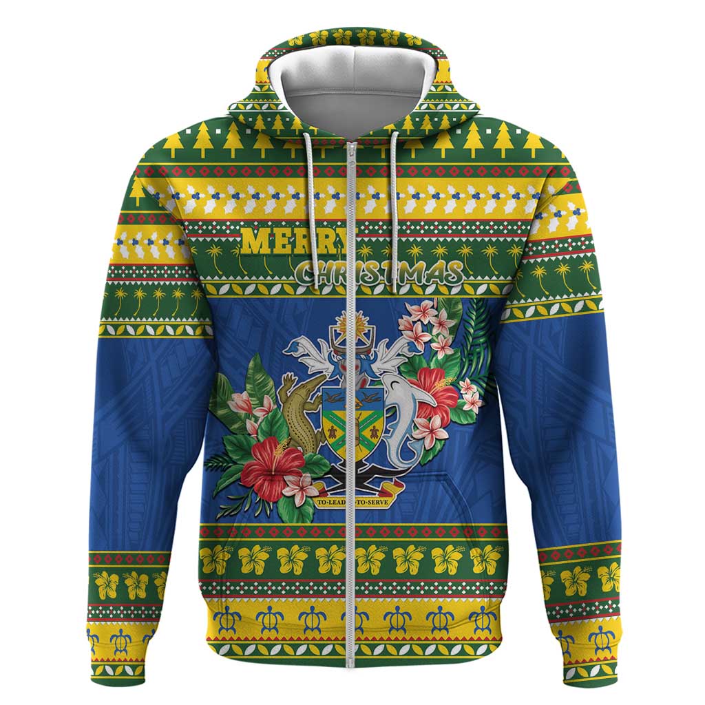 Solomon Islands Christmas Zip Hoodie Coat Of Arms Merry Xmas