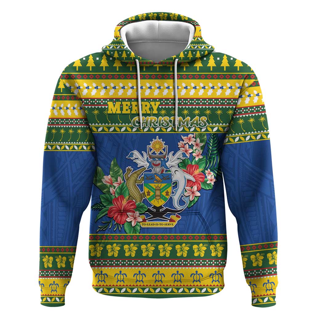Solomon Islands Christmas Zip Hoodie Coat Of Arms Merry Xmas