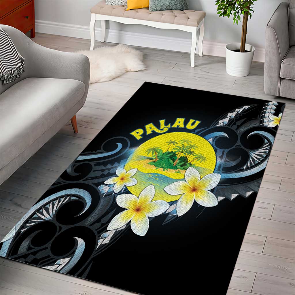 Palau United Nations Day Area Rug Polynesian Curves Plumeria - Polynesian Pride
