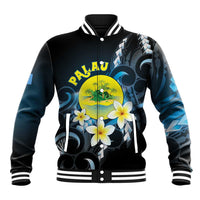 Palau United Nations Day Baseball Jacket Polynesian Curves Plumeria - Polynesian Pride