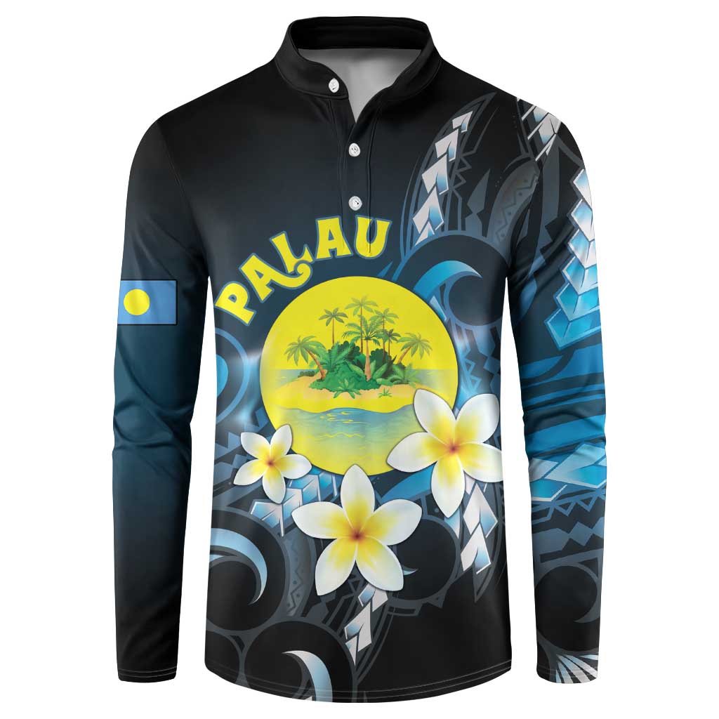 Palau United Nations Day Button Sweatshirt Polynesian Curves Plumeria - Polynesian Pride