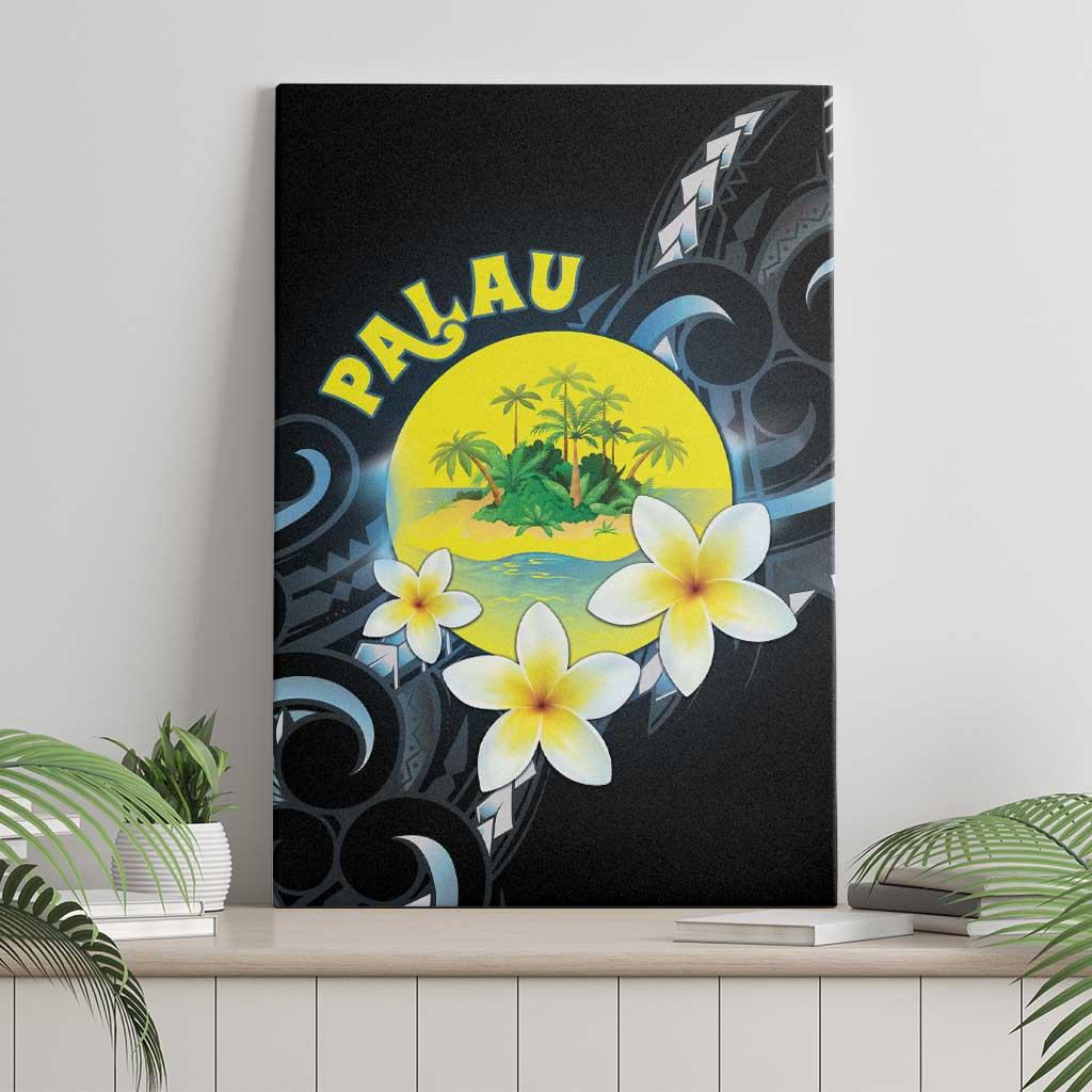 Palau United Nations Day Canvas Wall Art Polynesian Curves Plumeria - Polynesian Pride