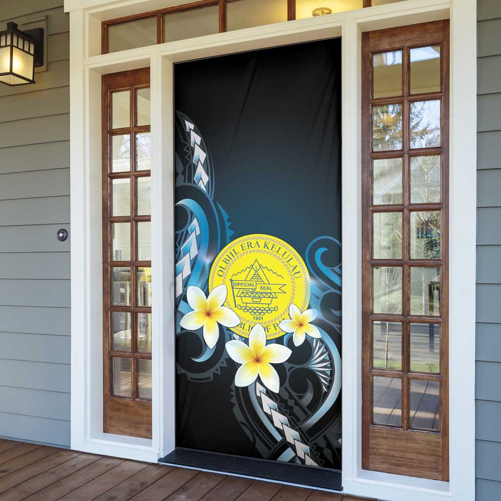 Palau United Nations Day Door Cover Polynesian Curves Plumeria - Polynesian Pride