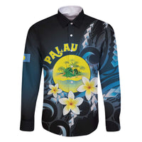 Palau United Nations Day Family Matching Off The Shoulder Long Sleeve Dress and Hawaiian Shirt Polynesian Curves Plumeria - Polynesian Pride