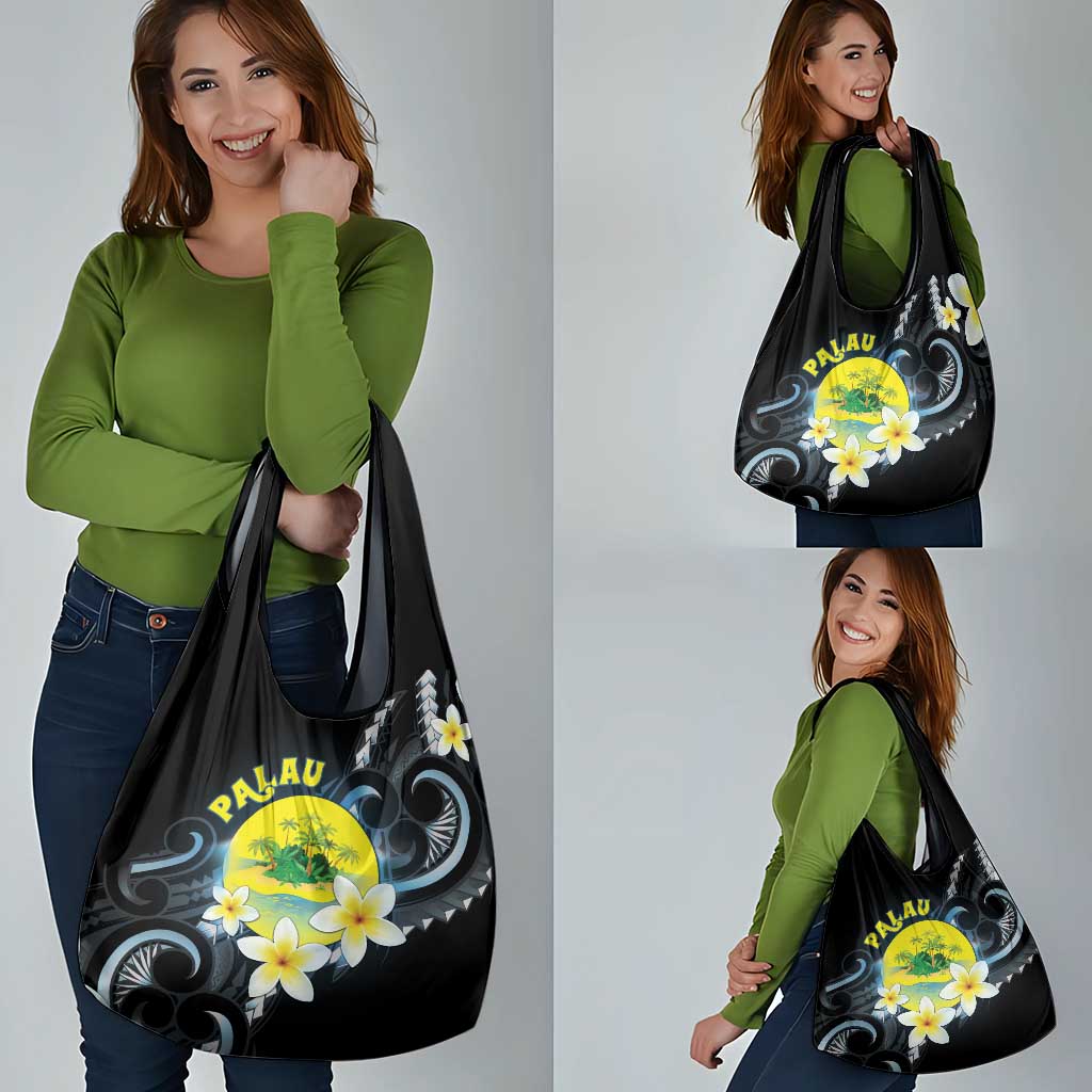 Palau United Nations Day Grocery Bag Polynesian Curves Plumeria - Polynesian Pride